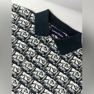 Vtg Lawton Harbor Mens Polo Shirt Size Medium 100% Cotton Geometric Pattern GHQ8